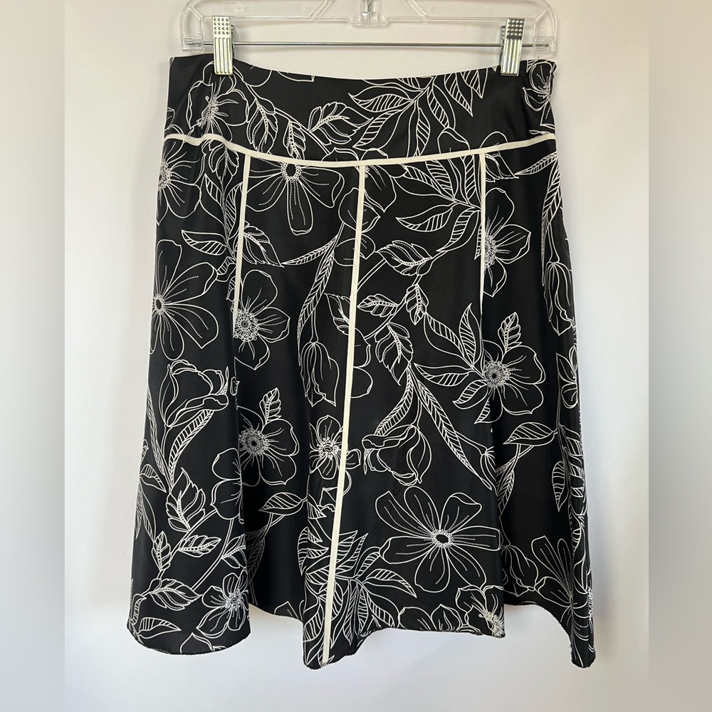 Allison Taylor Womens Vintage Silk Floral Black White Lined Skirt Size‎ 8